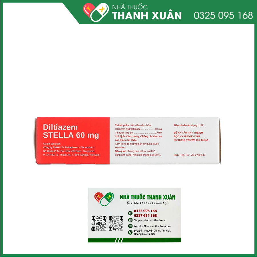 Diltiazem Stella 60mg điều trị và dự phòng cơn đau thắt ngực
